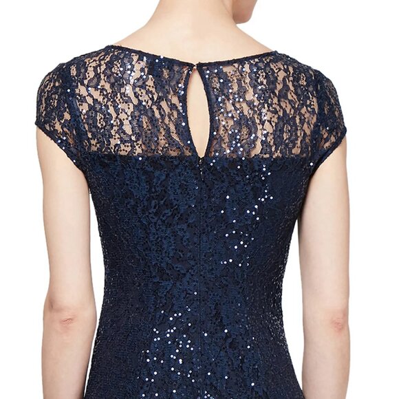 SL Fashion Navy Sewing Lace Formal Dress, 8 - Picture 6 of 9